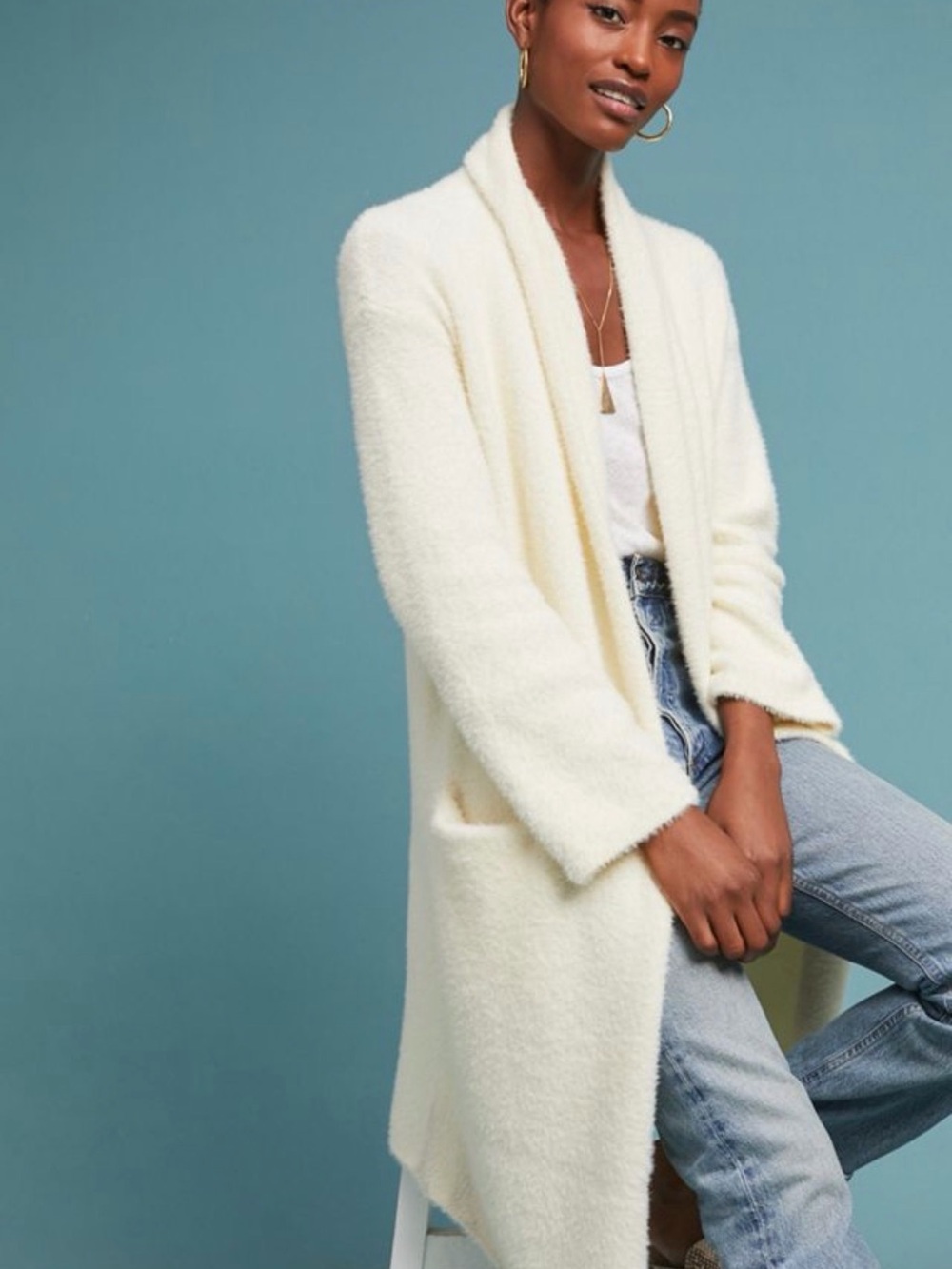 Anthropologie Sleeping on Snow Thornton Longline Cardigan Ivory